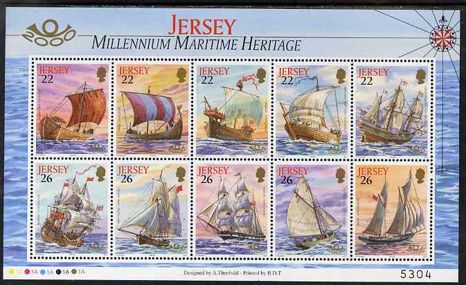 Jersey 2000 'The Stamp Show 2000' - Maritime Heritage perf m/sheet of 10 unmounted mint, SG MS946, stamps on ships, stamps on stamp exhibitions