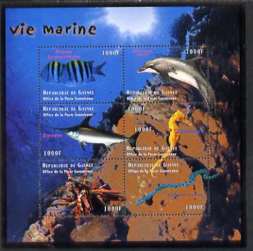 Guinea - Conakry 1998 Marine Life #4 perf sheetlet containing 6 values, Michel 2214-19 unmounted mint. Note this item is privately produced and is offered purely on its thematic appeal, stamps on marine life, stamps on fish, stamps on whales, stamps on dolphins, stamps on sharks