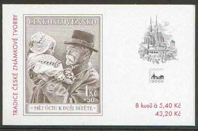 Czech Republic 2000 Tomas Masaryk 43k20 booklet (containing 8 x 5k40 stamps showing Masaryk stamp of 1938 plus 4 BRNO 2000 labels), stamps on , stamps on  stamps on constitutions, stamps on stamp on stamp, stamps on  stamps on stamponstamp
