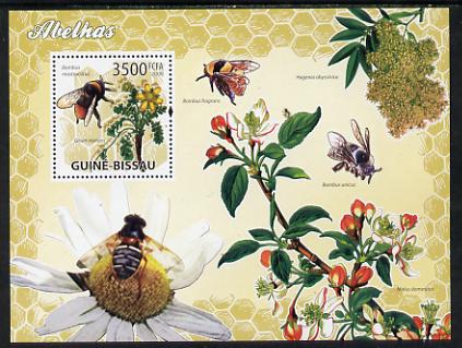 Guinea - Bissau 2009 Bees & Flowers perf s/sheet unmounted mint, stamps on bees, stamps on insects, stamps on flowers