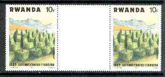 Rwanda 1983 Soil Erosion 10f perforated gutter pair from uncut archive sheet, stamps on environment, stamps on trees, stamps on geology