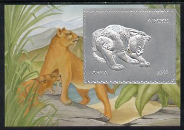 Abkhazia 1994 Prehistoric Mammals 2500 value m/sheet in silver unmounted mint, stamps on animals  dinosaurs, stamps on saber tooth