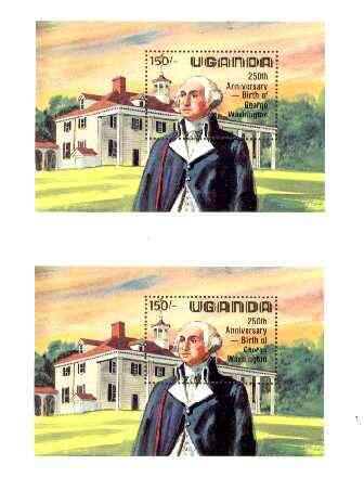 Uganda 1982 George Washington Birth Anniversary m/sheet (at Mt Vernon) joined pair from uncut archive sheet, as SG MS 390, scarce thus, stamps on personalities, stamps on constitutions:americana, stamps on washington, stamps on mountains