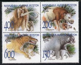 South Ossetia Republic 1994 Prehistoric Mammals se-tenant set of 4 unmounted mint, stamps on animals  dinosaurs
