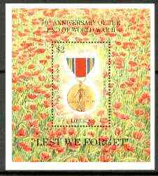 Liberia 1995 50th Anniversary of End of World War II m/sheet (Medal in Poppy field) unmounted mint, Sc 1179, stamps on , stamps on  ww2 , stamps on medals, stamps on flowers
