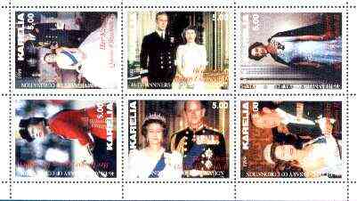 Karelia Republic 1999 46th Anniversary of Coronation perf sheetlet containing complete set of 6 values unmounted mint, stamps on royalty, stamps on coronation