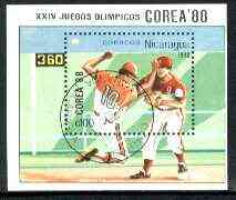 Nicaragua 1988 Seoul Olympic Games perf m/sheet (Baseball) fine cto used, SG MS 2954, stamps on olympics, stamps on baseball