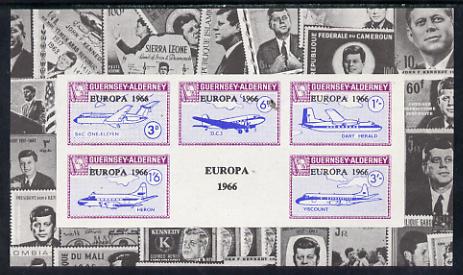 Guernsey - Alderney 1965 Europa overprint on Aircraft imperf deluxe m/sheet surrounded by montage of Kennedy stamps, unmounted mint Rosen CSA 76LS, stamps on , stamps on  stamps on aviation  europa  kennedy  personalities