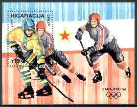 Nicaragua 1984 Sarajevo Winter Olympics perf m/sheet #2 (Ice Hockey) fine cto used, SG MS 2566, stamps on olympics, stamps on ice hockey