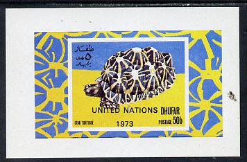 Dhufar 1973 Reptiles (Tortoise) optd United Nations 1973 imperf souvenir sheet (50b value) unmounted mint, stamps on animals    reptiles    tortoises