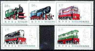 Albania 1989 Railway Locomotives set of 5 unmounted mint, SG 2402-06, Mi 2383-87*, stamps on railways