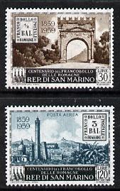 San Marino 1959 Romagna Stamp Centenary set of 2 unmounted mint, SG 582-83*, stamps on stamp centenary, stamps on stamp on stamp, stamps on stamponstamp