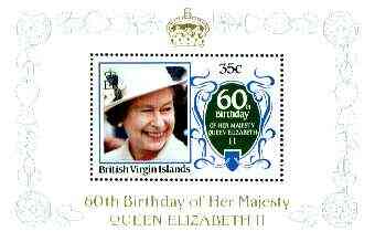 British Virgin Islands 1986 Queens 60th Birthday 35c in unissued deluxe m/sheet format (see note after SG 604) unmounted mint, stamps on royalty, stamps on 60th birthday