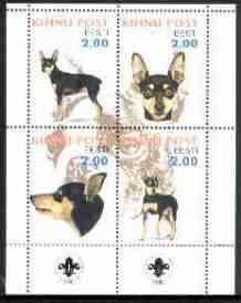 Estonia (Kihnu) 2000 Dogs #2 perf sheetlet of 4 with Scouts Logo in bottom margin, stamps on dogs, stamps on scouts, stamps on chihauhau