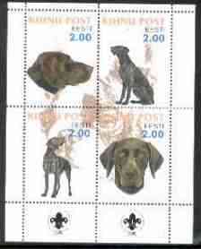 Estonia (Kihnu) 2000 Dogs #3 perf sheetlet of 4 with Scouts Logo in bottom margin, stamps on dogs, stamps on scouts, stamps on weimaraner