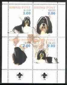 Estonia (Kihnu) 2000 Dogs #4 perf sheetlet of 4 with Scouts Logo in bottom margin, stamps on dogs, stamps on scouts, stamps on lhasa apso