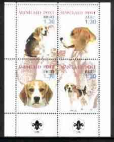 Estonia (Manilaid) 2000 Dogs #3 perf sheetlet of 4 with Scouts Logo in bottom margin, stamps on , stamps on  stamps on dogs, stamps on scouts, stamps on beagle