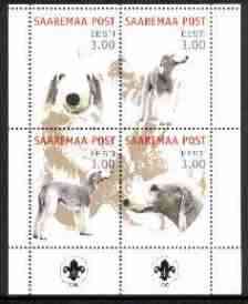 Estonia (Saaremaa) 2000 Dogs #1 perf sheetlet of 4 with Scouts Logo in bottom margin unmounted mint, stamps on dogs, stamps on scouts, stamps on 