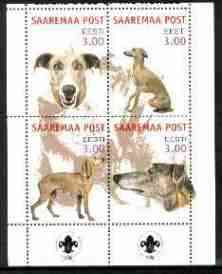 Estonia (Saaremaa) 2000 Dogs #4 perf sheetlet of 4 with Scouts Logo in bottom margin, stamps on dogs, stamps on scouts, stamps on greyhound