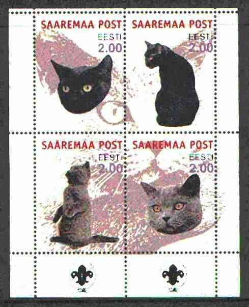 Estonia (Saaremaa) 2000 Domestic Cats #5 perf sheetlet of 4 with Scouts Logo in bottom margin unmounted mint, stamps on cats, stamps on scouts