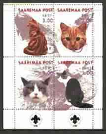 Estonia (Saaremaa) 2000 Domestic Cats #2 perf sheetlet of 4 with Scouts Logo in bottom margin, stamps on cats, stamps on scouts