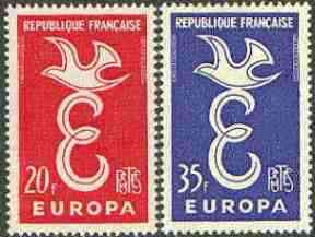 France 1958 Europa set of 2 unmounted mint, SG 1397-98, stamps on europa