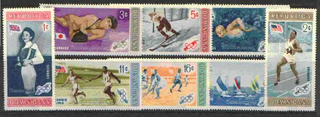 Dominican Republic 1958 Melbourne Olympic Games (4th Issue) Winning Athletes unmounted mint set of 8, SG 748-56*, stamps on olympics, stamps on sport, stamps on athletics, stamps on flags, stamps on fencing, stamps on wrestling, stamps on skiing, stamps on swimming, stamps on relay, stamps on field hockey, stamps on yachting