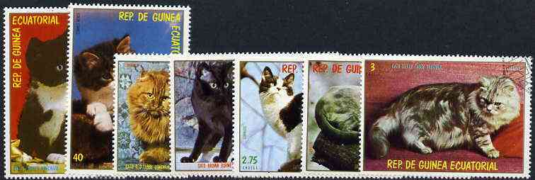 Equatorial Guinea 1978 Domestic Cats complete set of 7 cto used, Mi 1394-1400, stamps on cats