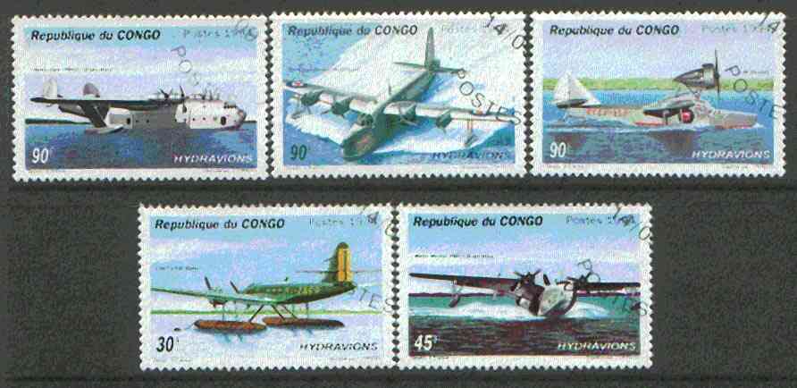 Congo 1994 Flying Boats & Sea Planes set of 5 cto used*, stamps on aviation, stamps on flying boats, stamps on sea planes, stamps on short, stamps on cant, stamps on flying boats, stamps on martin