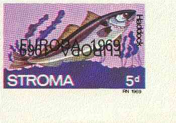 Stroma 1969 Fish 5d (Haddock) imperf single with Europa 1969 opt doubled, one inverted (very slight gum disturbance), stamps on fish, stamps on marine life, stamps on europa