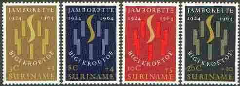 Surinam 1964 Scout Jamborette set of 4 unmounted mint, SG 534-37, stamps on scouts