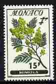 Monaco 1959 Mimosa 15f on 1 3f unmounted mint from Flowers set, SG 619*, stamps on , stamps on  stamps on flowers, stamps on  stamps on 
