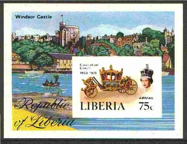 Liberia 1978 Coronation 25th Anniversary imperf m/sheet (Coronation Coach & Windsor Castle) as SG MS 1351 unmounted mint, stamps on royalty, stamps on coronation, stamps on castle
