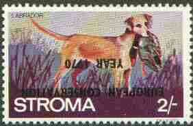 Stroma 1970 Dogs 2s (Labrador) perf single with European Conservation Year 1970 opt inverted unmounted mint*, stamps on animals, stamps on dogs, stamps on labrador