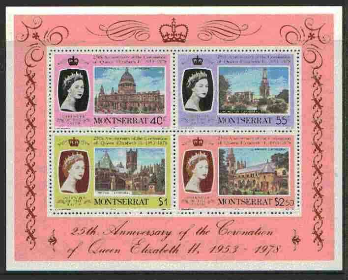 Montserrat 1978 Coronation 25th Anniversary m/sheet (Cathedrals & Abbeys) SG MS 426 unmounted mint, stamps on churches, stamps on royalty, stamps on coronation, stamps on cathedrals