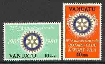 Vanuatu 1980 Rotary International 75th Anniversary unmounted mint set of 2 (french) SG 300-301F, stamps on rotary