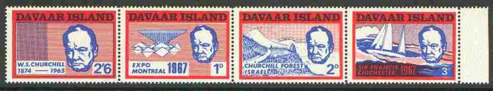Davaar Island 1967 Churchill perf def strip of 4 (Chichester Boat, Forest etc) unmounted mint, stamps on churchill, stamps on personalities, stamps on yachts, stamps on trees
