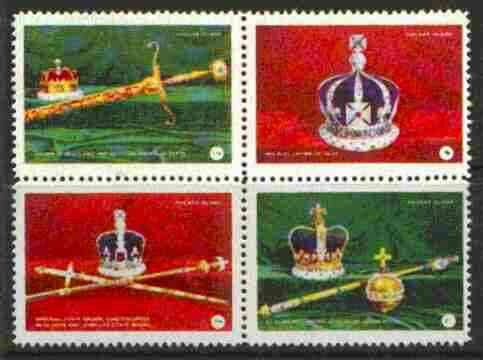 Davaar Island 1977 Coronation 25th Anniversary unmounted mint set of 4 (Crowns & Royal Regalia), stamps on royalty, stamps on coronation