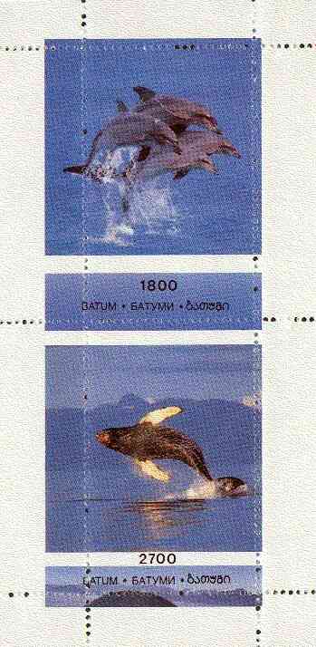 Batum 1996 Whales & Dolphins perf sheetlet containing 2 values, unmounted mint, stamps on whales, stamps on dolphins