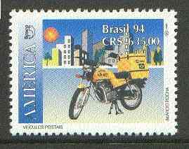 Brazil 1994 Motor Cycle 635cr from Postal Vehicles set, unmounted mint SG 2628*, stamps on motorbikes, stamps on postal