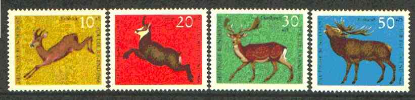 Germany - West 1966 Child Welfare (Deer) set of 4 unmounted mint, SG 1416-18*, stamps on animals, stamps on deer, stamps on children