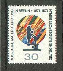 Germany - West Berlin 1971 Material Testing Laboratory unmounted mint SG B412*, stamps on science, stamps on microscopes, stamps on chemistry