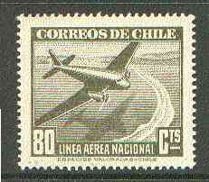 Chile 1941 Douglas DC-2 80c olive unmounted mint SG 302*, stamps on aviation, stamps on douglas