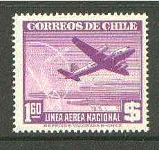 Chile 1941 Douglas DC-4 1p60 violet unmounted mint SG 305*, stamps on aviation, stamps on douglas