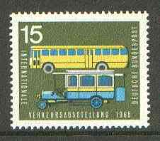 Germany - West 1965 Old & Modern Postal Buses 15pf from Transport Exhibition set unmounted mint SG 1391*, stamps on postal, stamps on buses