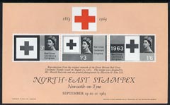 Exhibition souvenir sheet for 1963 North East Stampex showing Great Britain Red cross stamps (produced by Harrison & Sons) unmounted mint, stamps on cinderella, stamps on stamp exhibitions, stamps on red cross