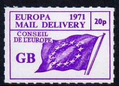 Cinderella - Council of Europe 1971 Rouletted 20p Flag design  produced for use during Great Britain Postal strike unmounted mint, stamps on strike, stamps on flags