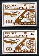 Isle of Man 1971 Europa Local imperf set of 2 (20p & 4s) produced for use on the British mainland during the Postal strike unmounted mint, stamps on , stamps on  stamps on strike, stamps on aviation, stamps on europa