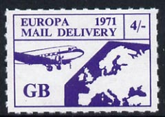 Cinderella - Great Britain 1971 Rouletted 4s purple (Europe Airmail rate) produced for use during Great Britain Postal strike unmounted mint, stamps on , stamps on  stamps on strike, stamps on aviation