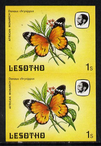 Lesotho 1984 Butterflies African Monarch 1s in unmounted mint imperf pair, stamps on butterflies